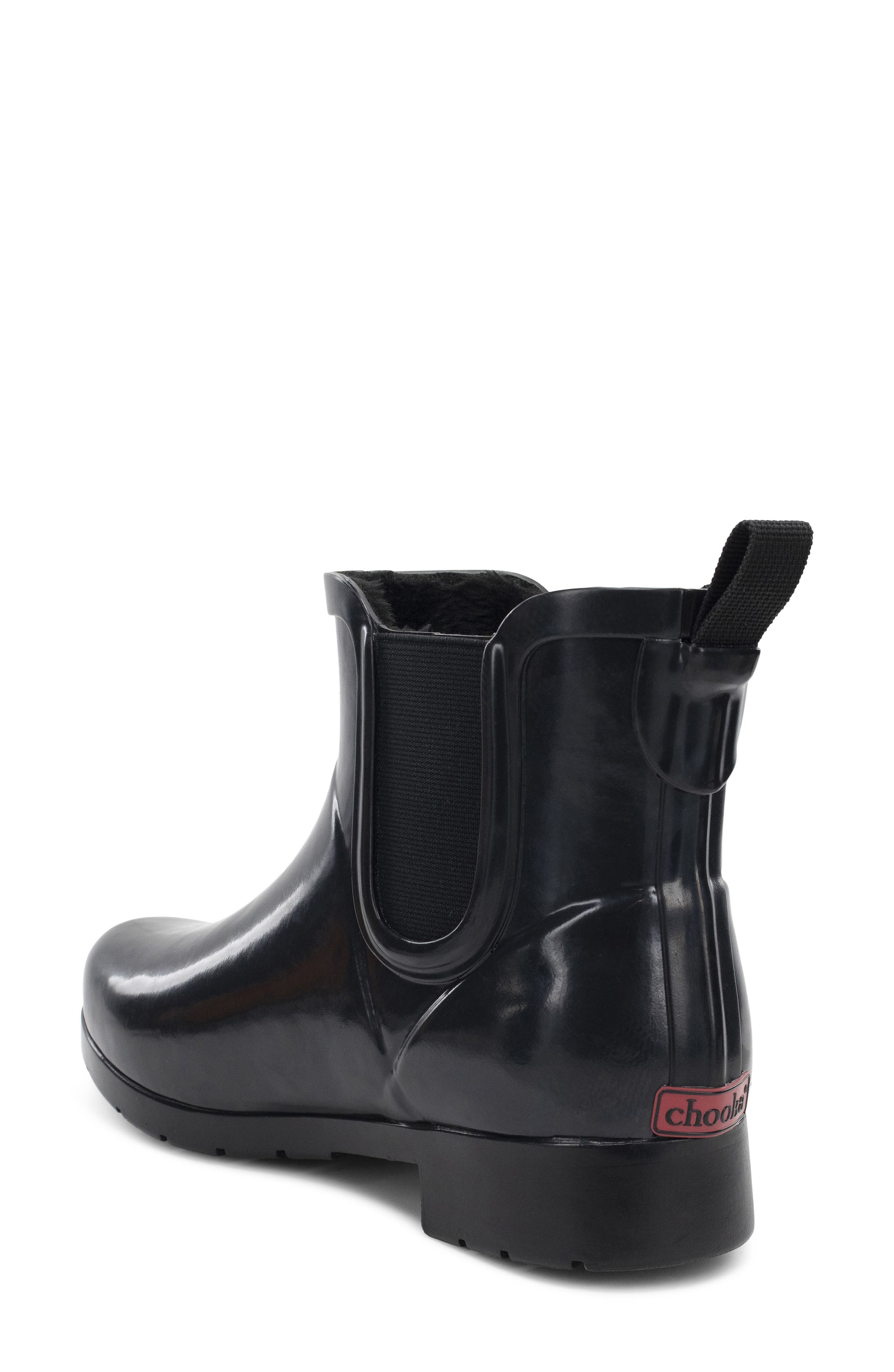 Delridge Faux Fur Chelsea Rain Boot, Alternate, color, BLACK