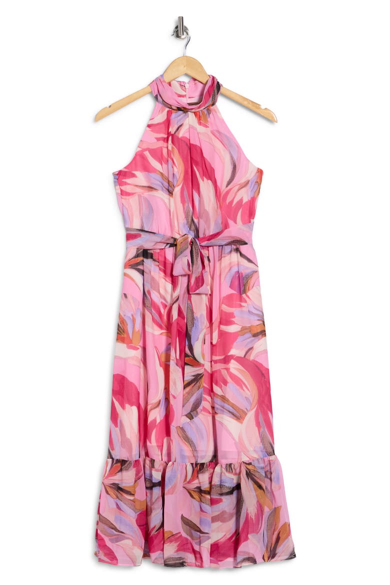 Halter Neck Sleeveless Midi Dress, Alternate, color, PINK MULTI