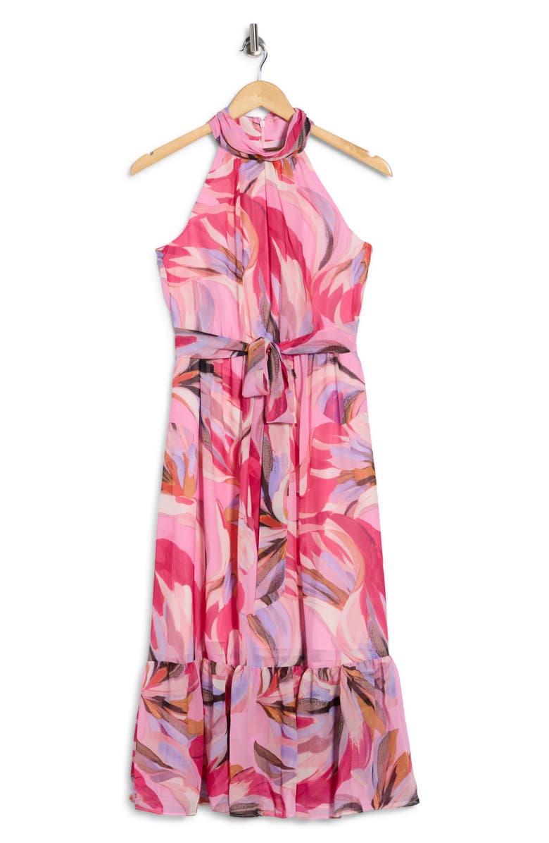 Eliza J Halter Neck Sleeveless Midi Dress, Alternate, color, Pink Multi