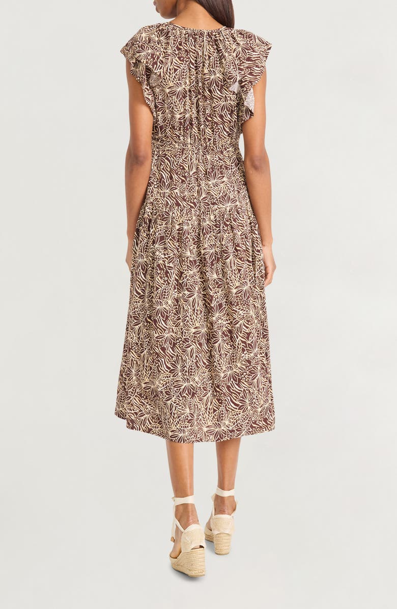 The Good Journey Ruffle Cap Sleeve Midi Dress, Alternate, color, Brown/ Ivory