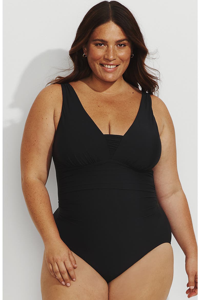 Plus Size New SlenderSuit Grecian Adjustable Low Leg One Piece, Main, color, Black