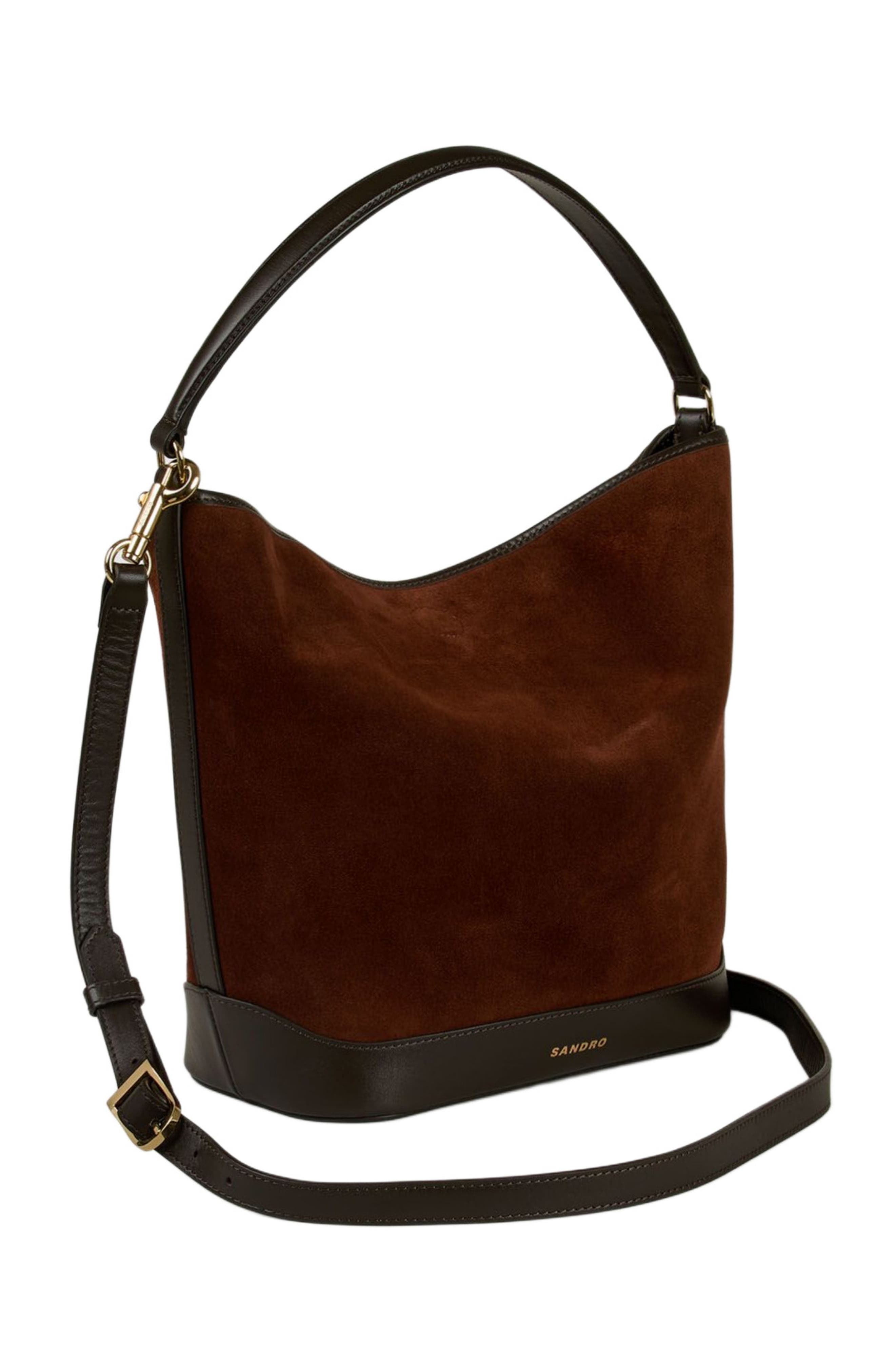 SANDRO Suede and leather bag TANGOSO, Alternate, color, 