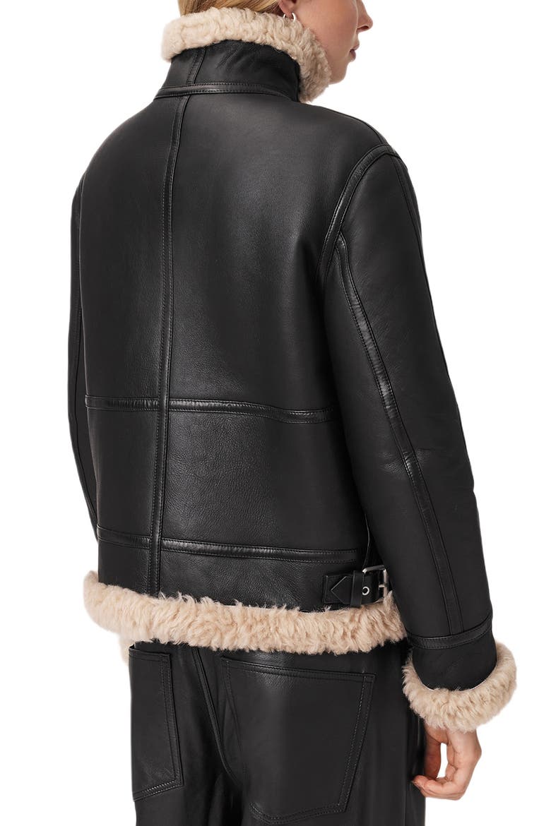 Lorel Leather & Genuine Shearling Flying Jacket, Alternate, color, BLACK/ NATURAL