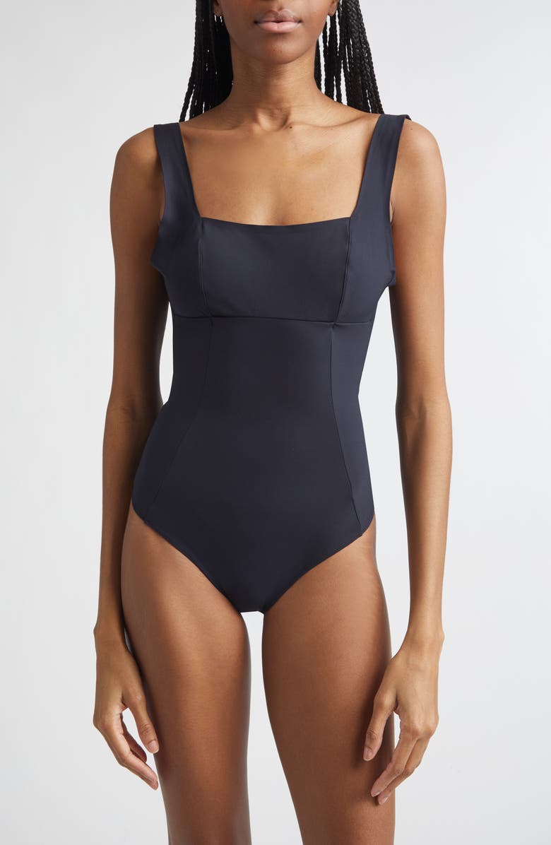 Max Mara Square Neck One-Piece Swimsuit, Main, color, Black
