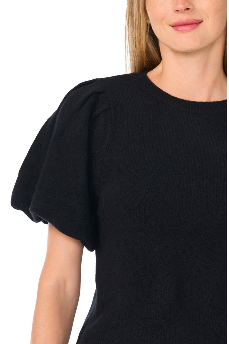 Puff Sleeve Crewneck Sweater, Alternate, color, RICH BLACK