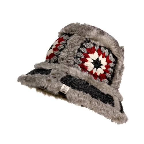 Nirvanna Designs Crochet Sun Hat With Fur Piping In Charcoal