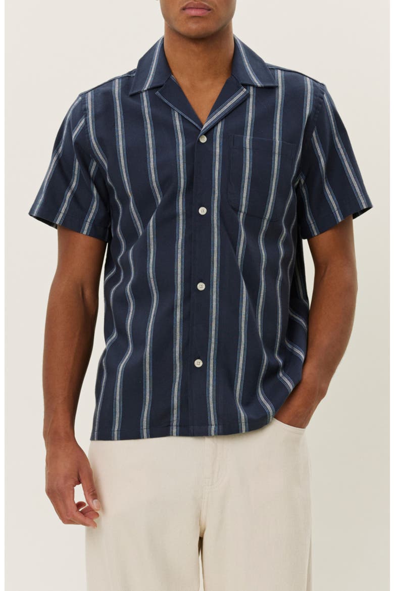 Lawson Stripe Camp Shirt, Main, color, DARK NAVY/ XENON BLUE