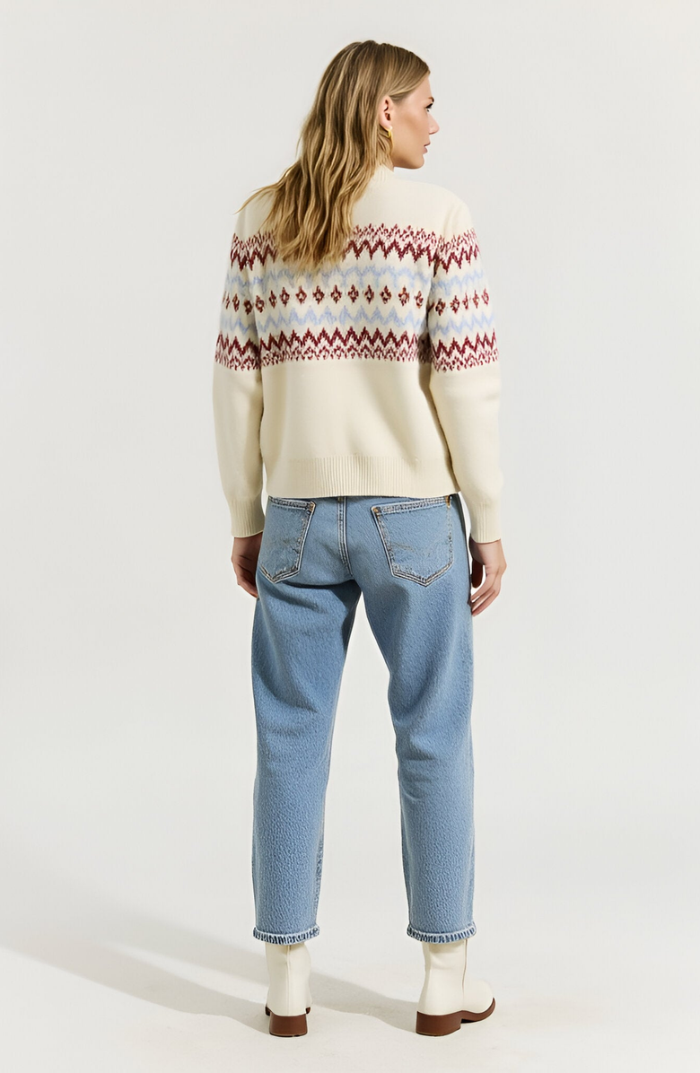 Modenaire Fair Isle Zip Cardigan with Ribbed Trim, Alternate, color, Fair Isle