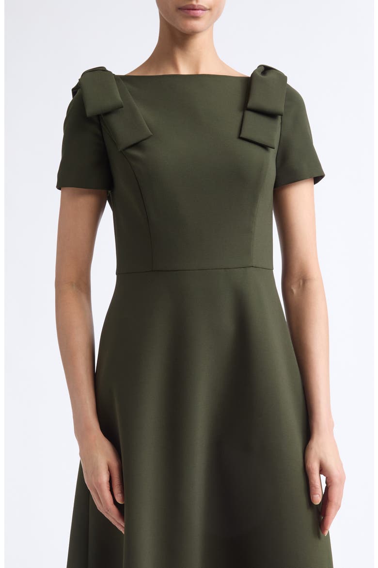 Bow Shoulder A-Line Midi Dress, Alternate, color, FOREST GREEN