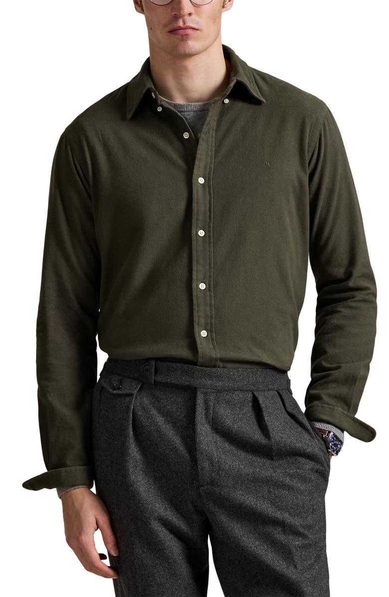 Polo Ralph Lauren Brushed Cotton Flannel Button-Up Shirt, Main, color, Ranger Green
