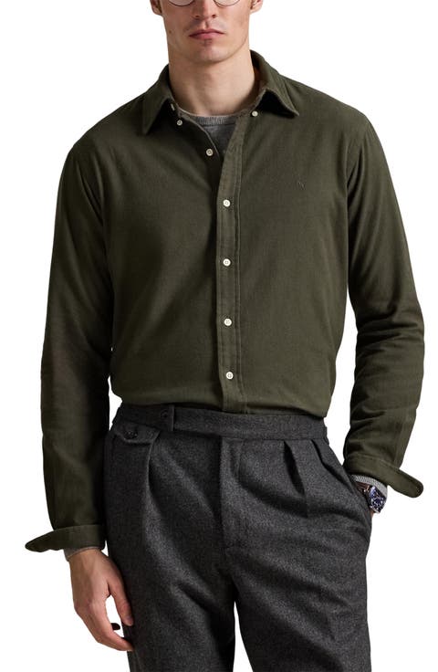 Brushed Cotton Flannel Button-Up Shirt