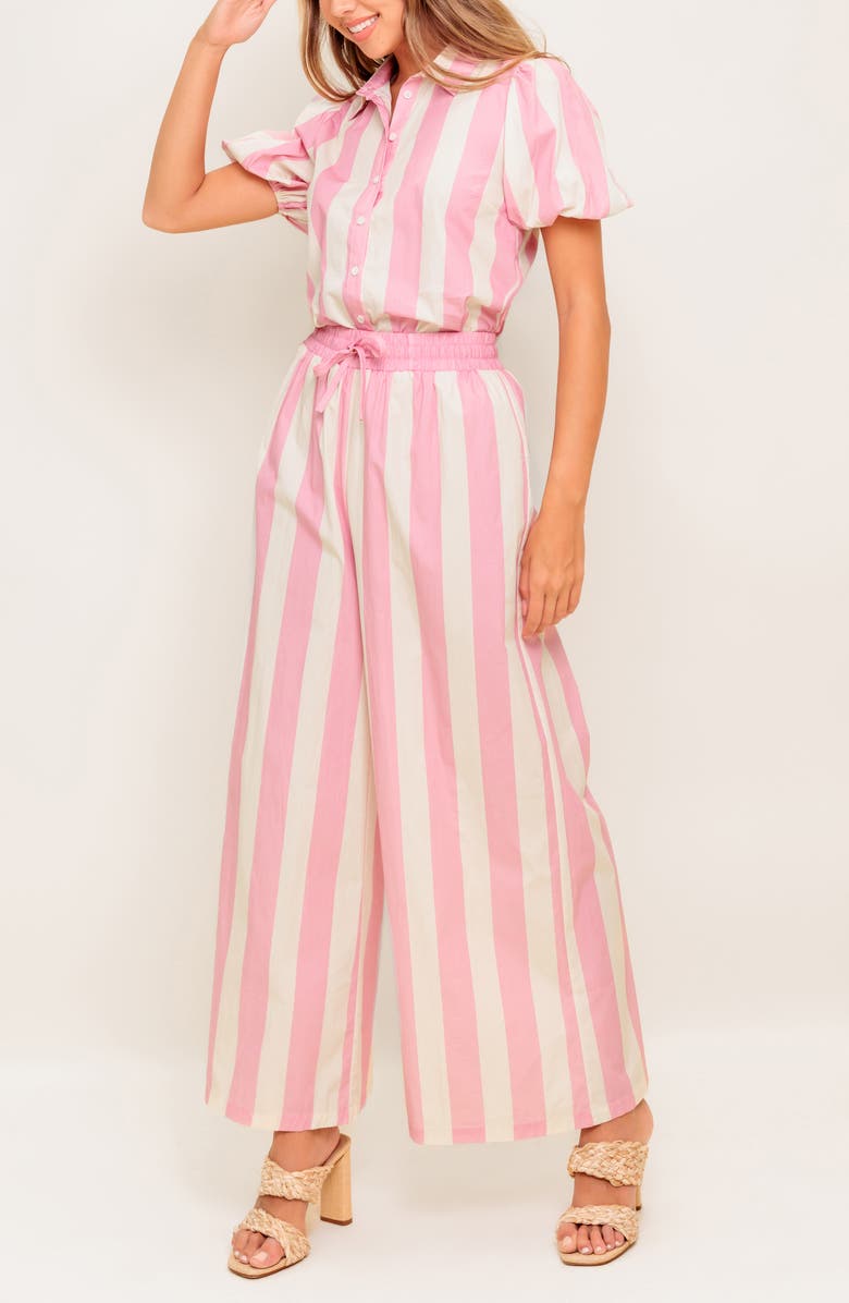 FLYING TOMATO Woven Top & Pants Set, Alternate, color, Ivory/ Pink
