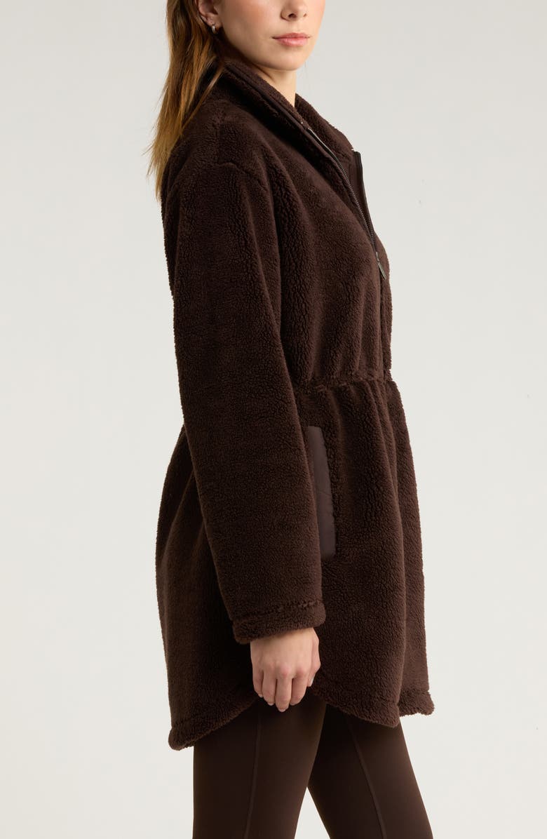 Zella Faux Shearling Longline Jacket, Alternate, color, Brown Mole'
