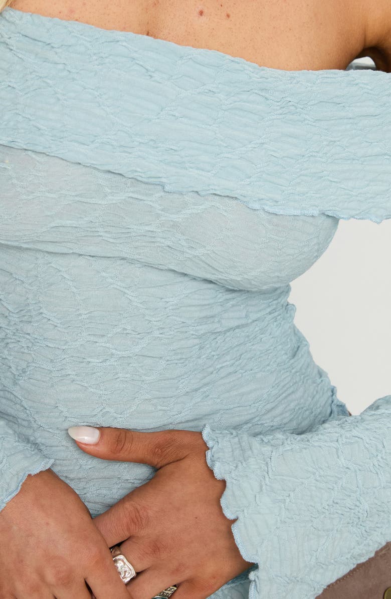 Princess Polly Back with Love Textured Off the Shoulder Long Sleeve Top, Alternate, color, Blue