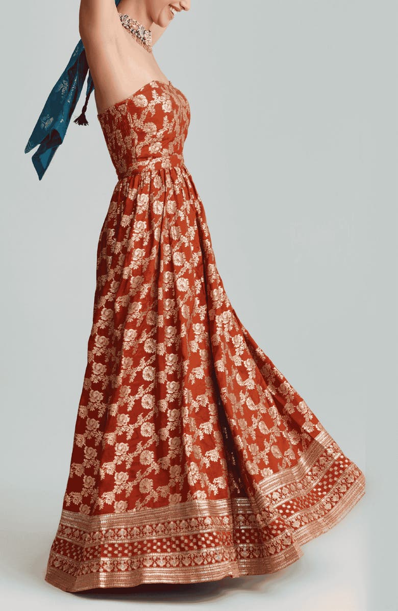 holiCHIC Amber Metallic Embroidery Strapless Gown, Alternate, color, Rust