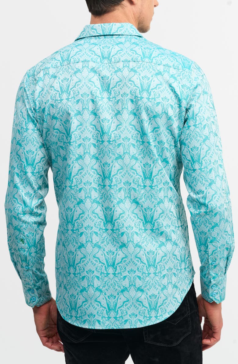 Robert Graham Highland Classic Fit Stretch Cotton Button-Up Shirt, Alternate, color, Turquoise