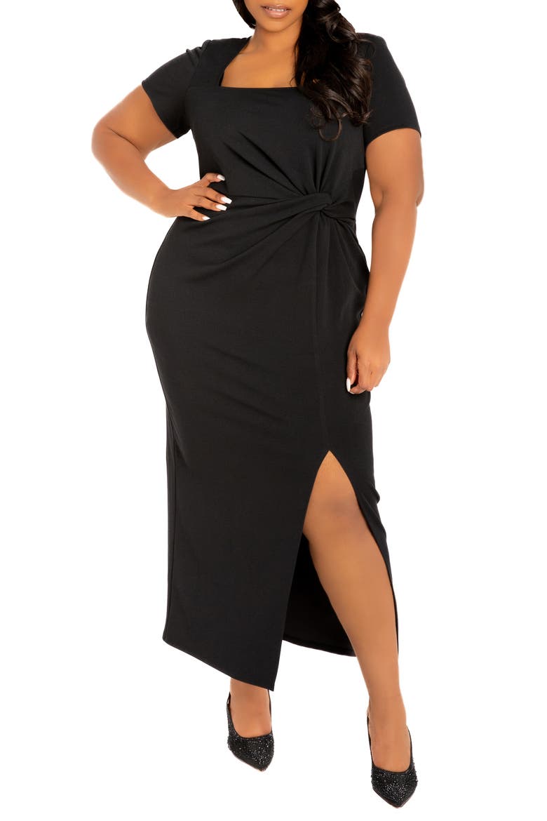 Gathered Waist Midi Dress, Main, color, BLACK