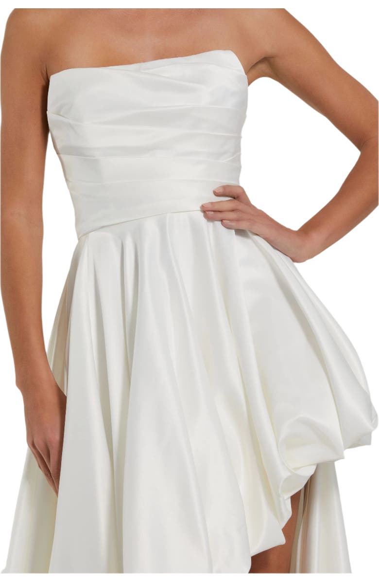 Mac Duggal Petite Strapless High-Low Satin Gown with Draped Skirt, Alternate, color, White