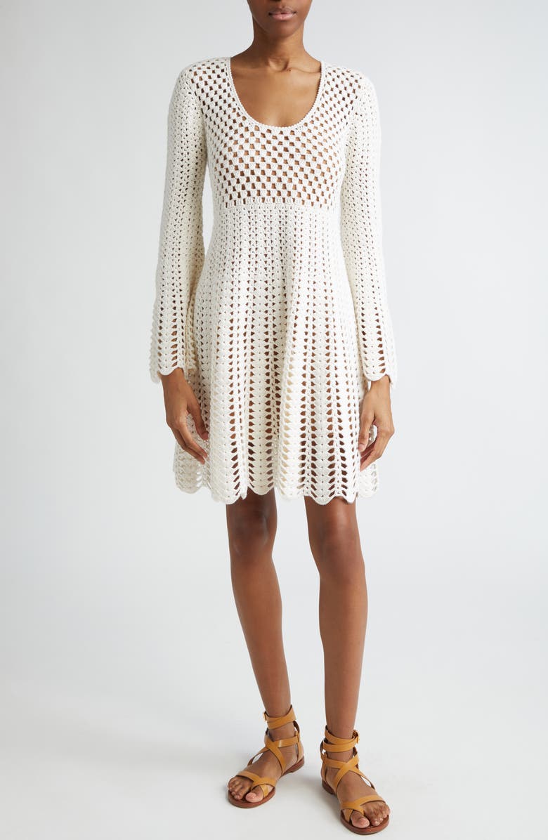 Michael Kors Collection Long Sleeve Cashmere & Cotton Crochet Dress, Main, color,