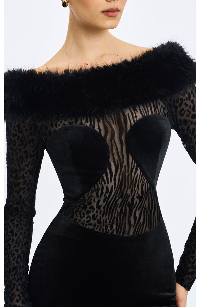 Miss Circle Alexis Faux Fur Boatneck Maxi Dress, Alternate, color, Black