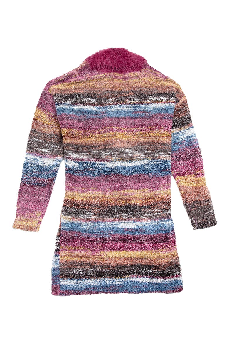 Faux Fur Collar Striped Cardigan, Alternate, color, PURPLE