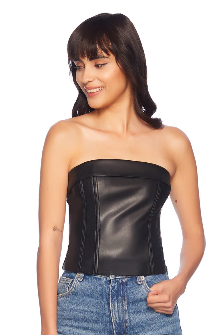 Faux Leather Corset Top, Alternate, color, BLACK
