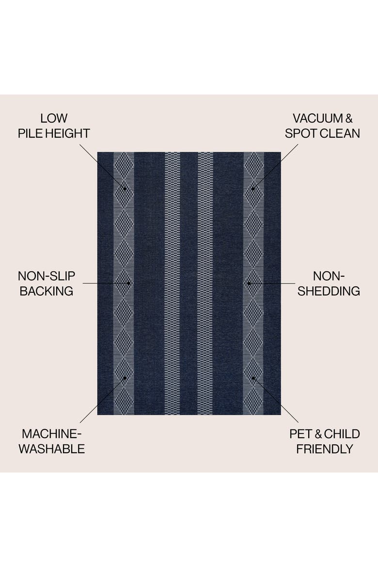 Nautisk Trellis Stripe Machine-Washable Area Rug, Alternate, color, Navy/Gray