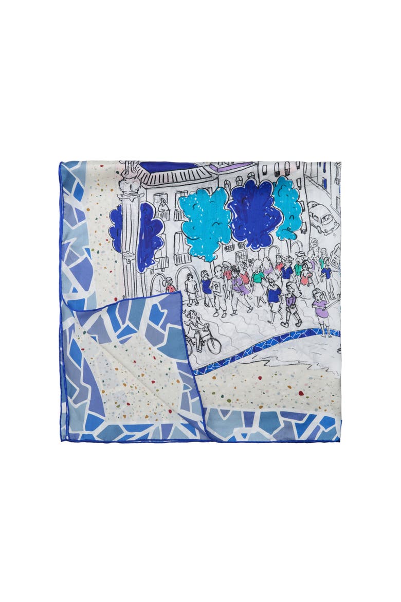 Barcelona Large Silk Square Scarf 35, Alternate, color, Mediterranean Blue