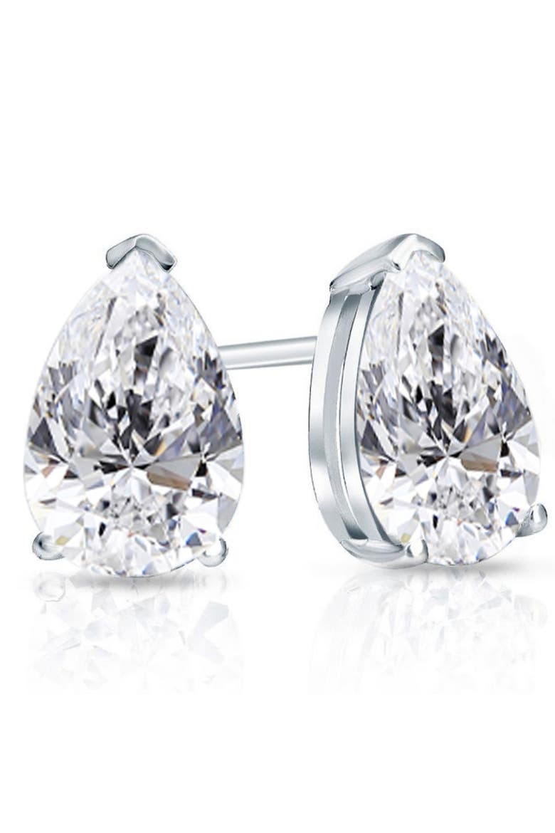 2 Ct Lab Grown Pear Shape Diamond Studs 14k Gold Earrings, Alternate, color, 14k White Gold
