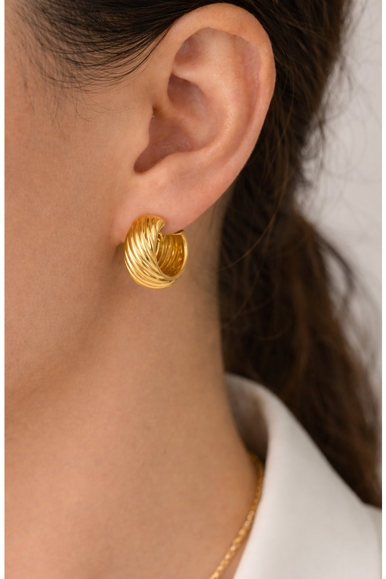 Sculptural Ribbed Stainless Steel Hoop Earrings, Alternate, color, Gold-Tone