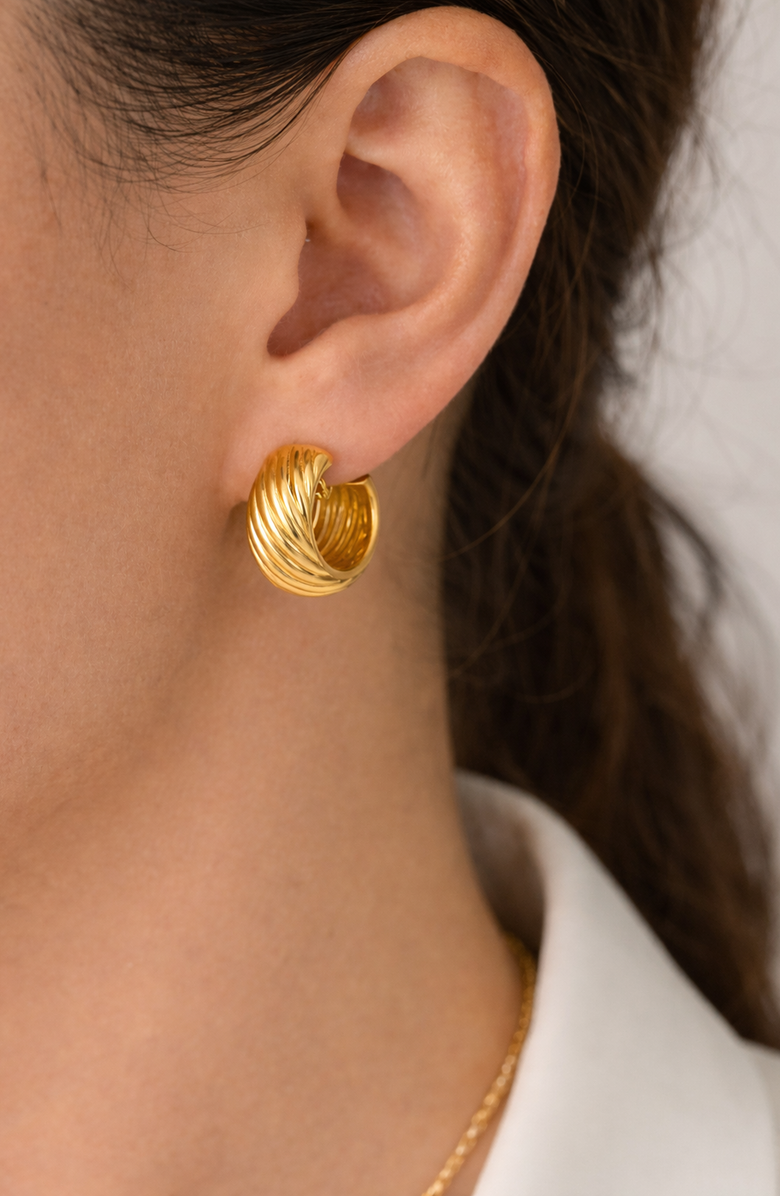 Kellery Sculptural Ribbed Stainless Steel Hoop Earrings, Alternate, color, Gold-Tone