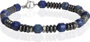 Lucky Brand Blue and Black Beaded Bracelets for Men, Lapis and Hematite - 8.5''
