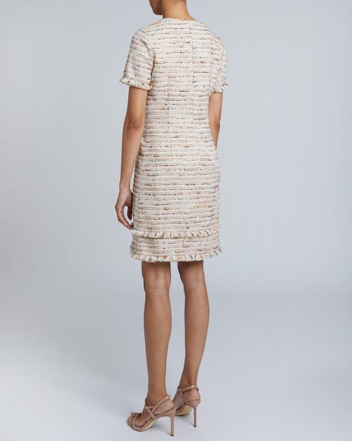 Santorelli Melania Fringe-trim Tweed Mini Dress In Sand
