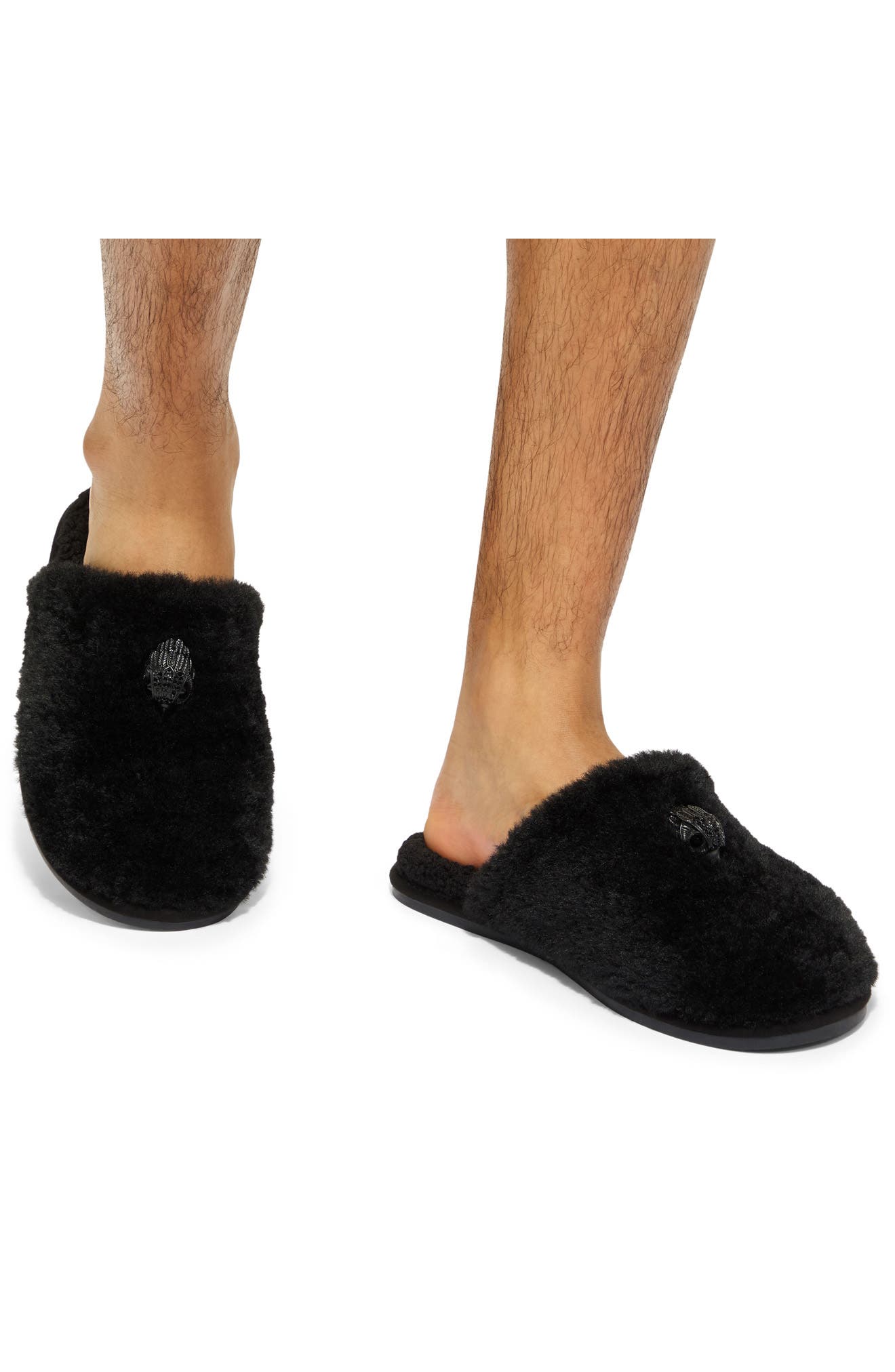 Kensington Faux Fur Slipper, Alternate, color, BLACK