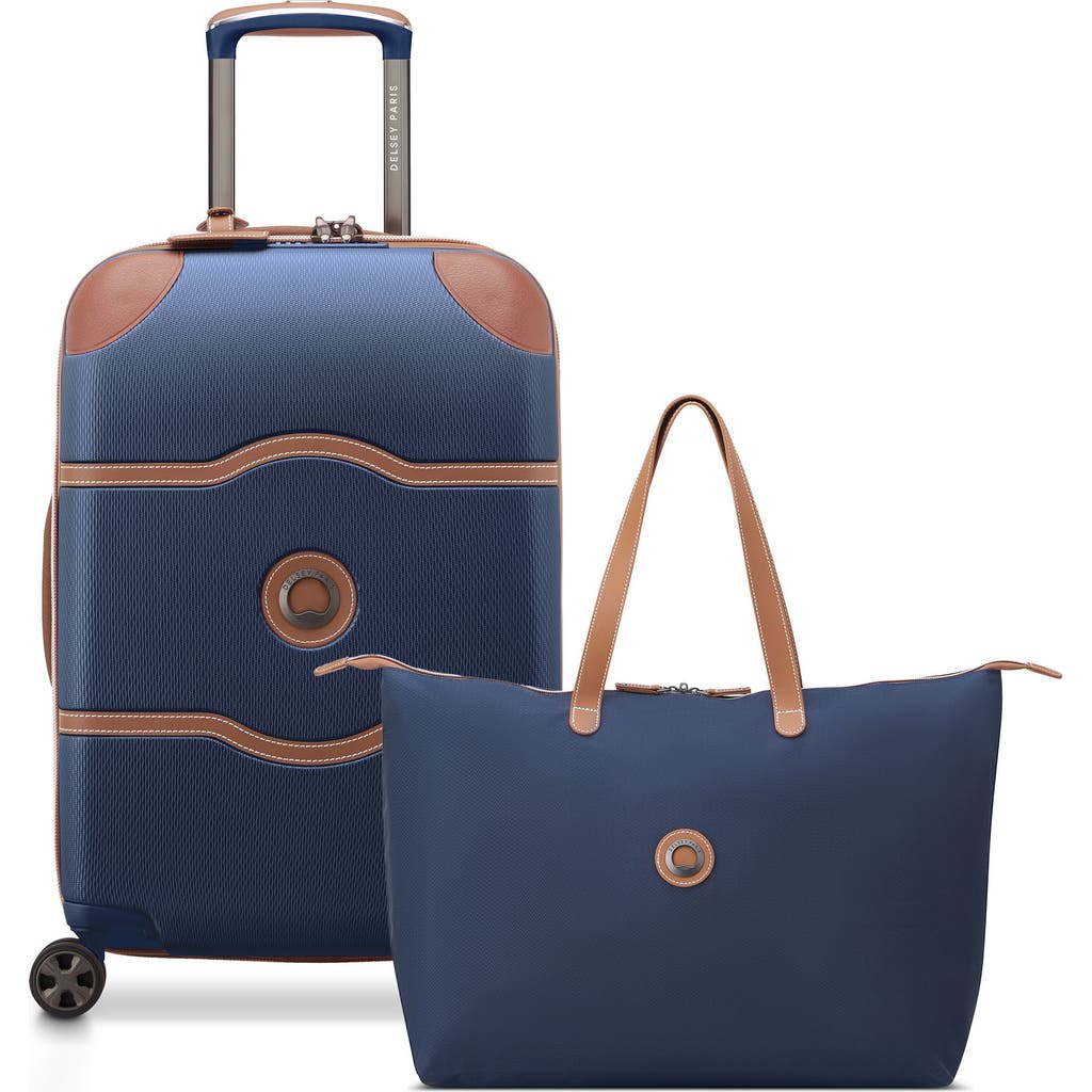 Delsey Paris Chatelet Air 2.0 - 2 Piece Set - 21" Carry-On Spinner & Tote Bag in Navy at Nordstrom