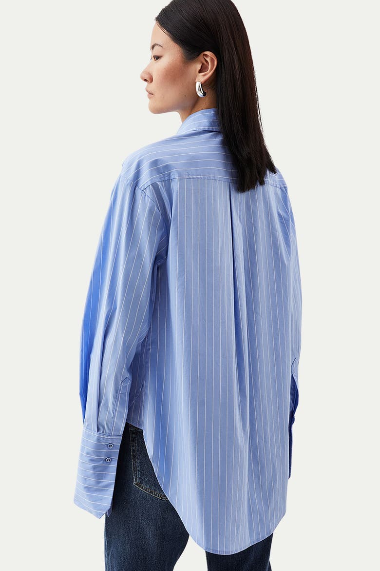 Striped Cotton Tie-Neck Rosette Shirt, Alternate, color, Blue