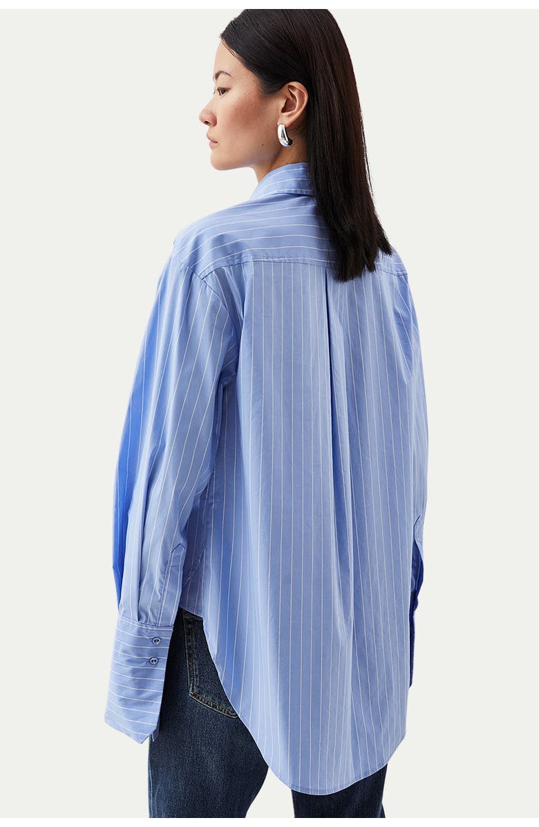 Karen Millen Striped Cotton Tie-Neck Rosette Shirt, Alternate, color, Blue