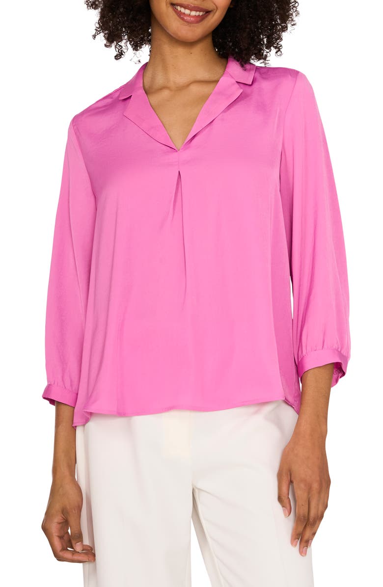 Vince Camuto Pleat Front Satin Shirt, Main, color, Violet Blush
