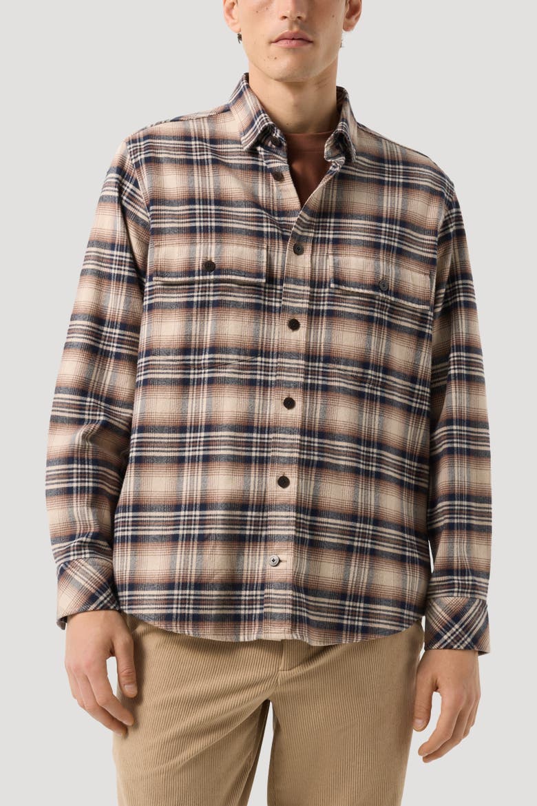 Heiko Flannel Shirt, Alternate, color, Beige/Navy Blue