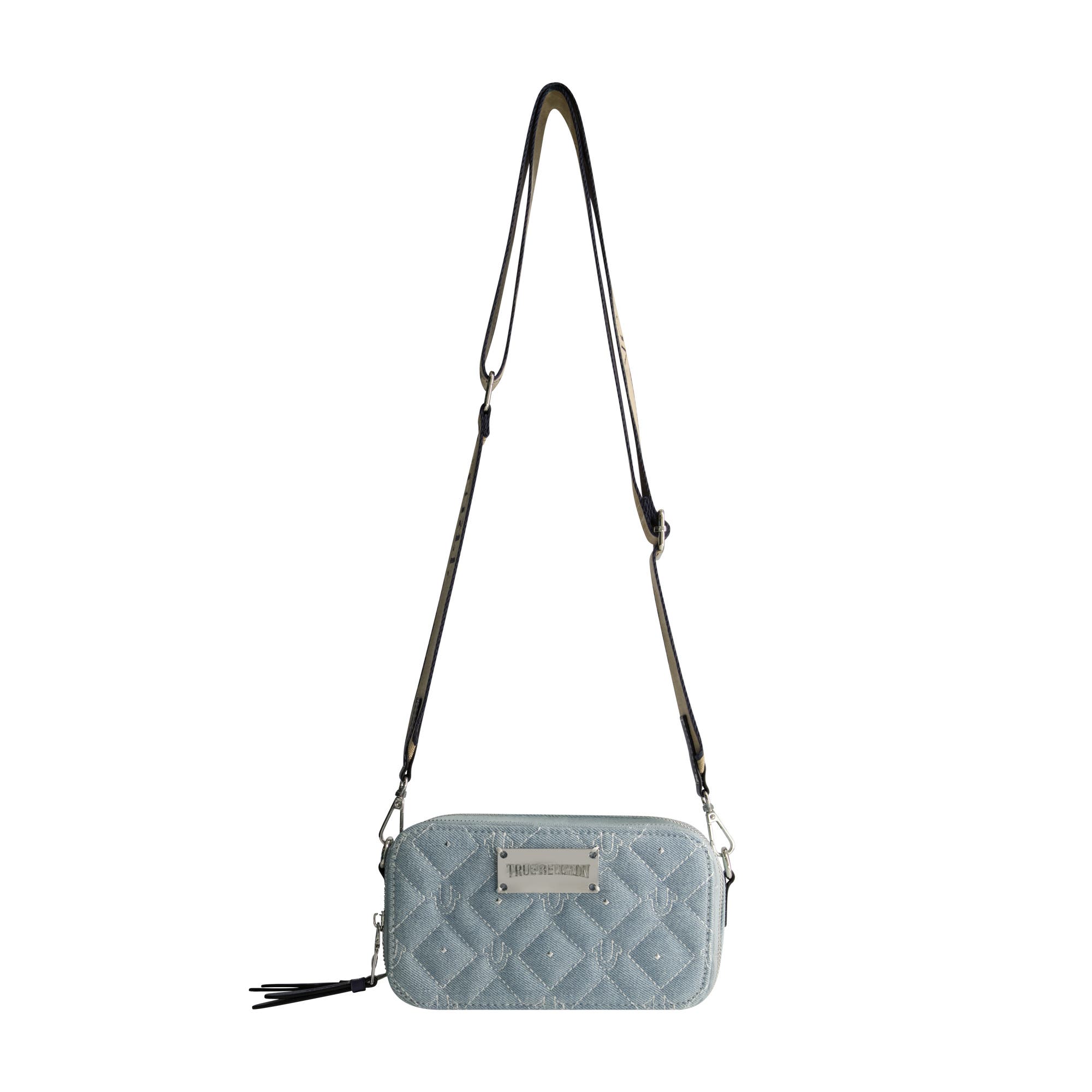 True Religion Studded Denim Camera Bag, Main, color, Denim