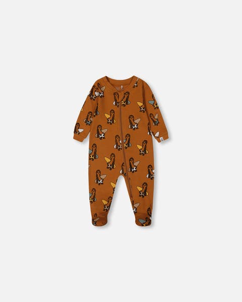 Deux Par Deux Organic Cotton One Piece Pajama - Printed Green Crocodiles