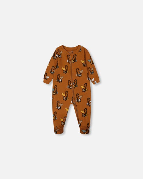 Deux Par Deux Baby Boy's Printed Organic Cotton One-piece Pajama Sloths On Tan Background In Sloths On Tan Background