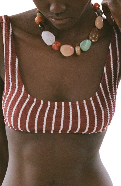 Mango Stripe Rib Bikini Top In Brown