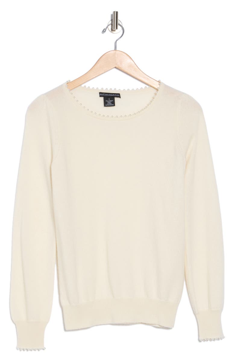 Sofia Cashmere Imitation Pearl Cashmere Crewneck Sweater, Alternate, color, Ivory