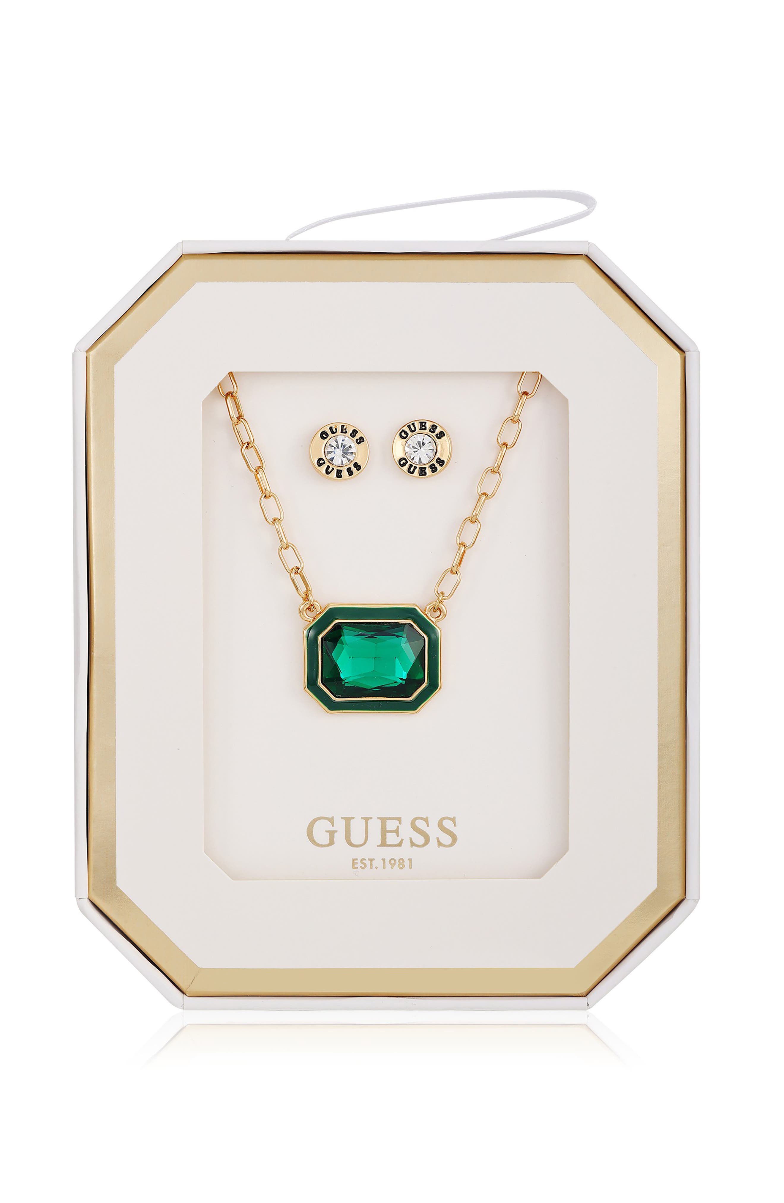GUESS Pendant Necklace & Stud Earrings Set