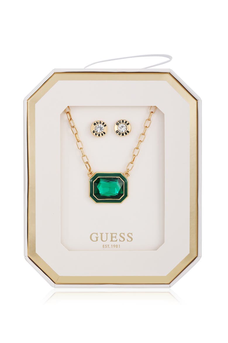 Pendant Necklace & Stud Earrings Set, Main, color, GOLD/GREEN