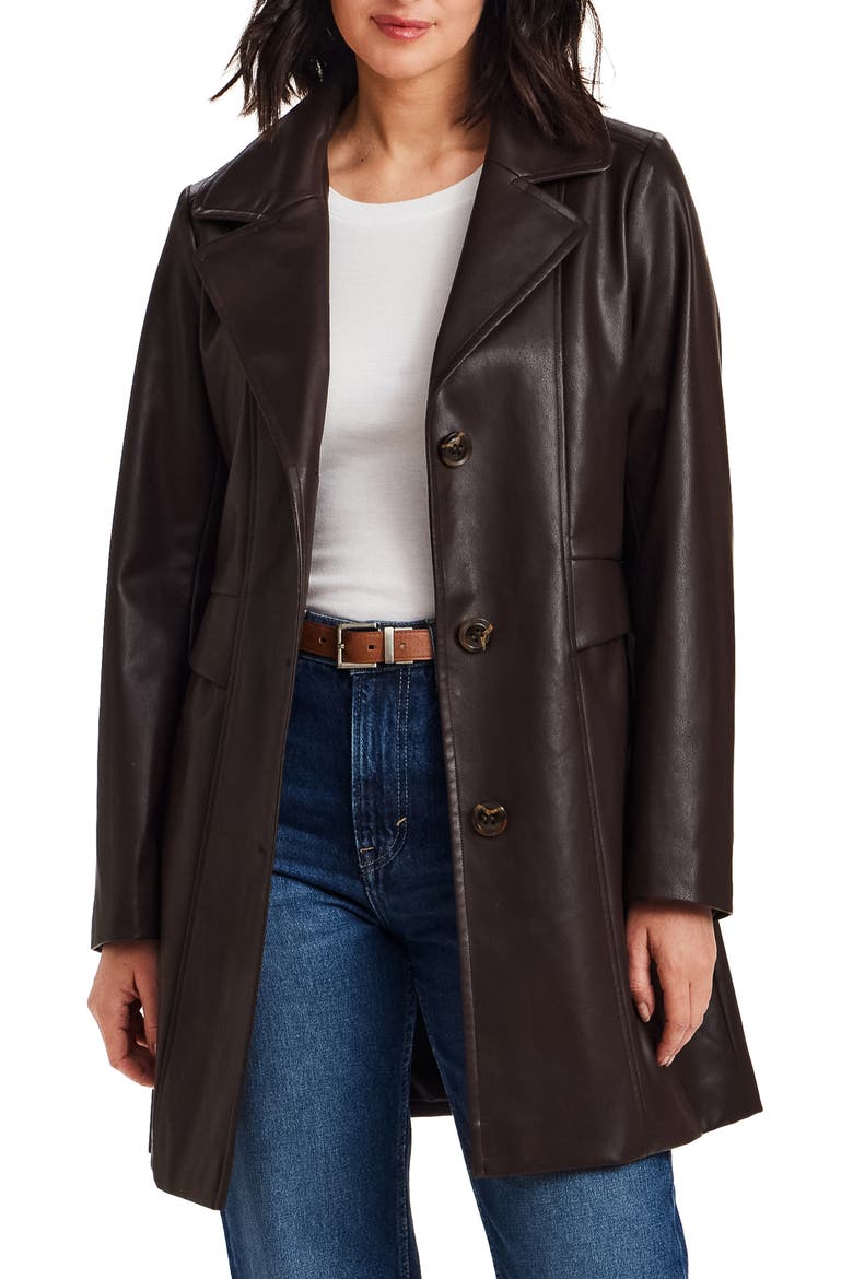 Faux Leather Coat, Main, color, RAISIN