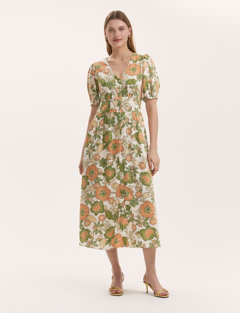 Addison Floral Linen Blend Midi Dress