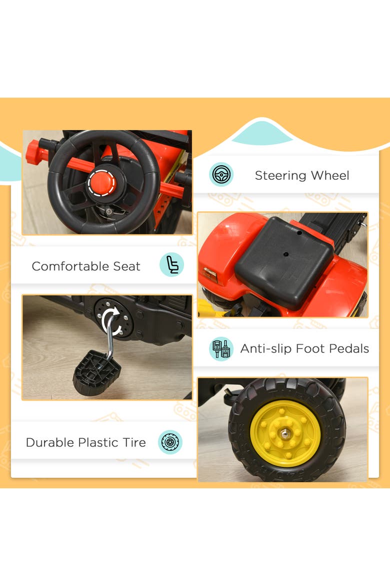 3 in1 Kids Ride On Bulldozer with 6 Wheels, Controllable Cargo Trailer, Easy Pedal, Alternate, color, Red