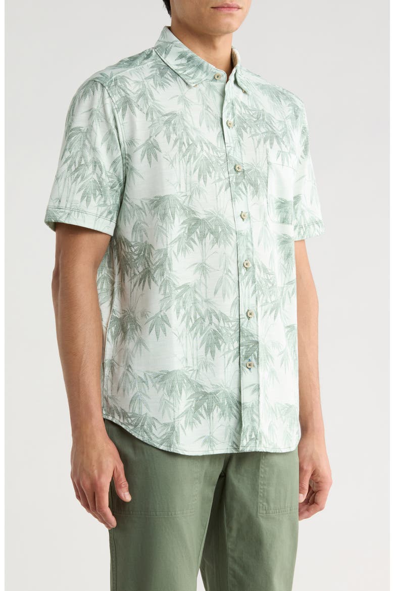 San Lucio Tides Bamboo Print IslandZone® Short Sleeve Cotton Blend Button-Up Shirt, Alternate, color, OXIDIZE METAL